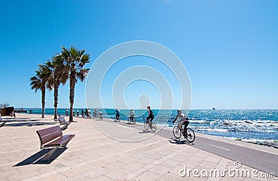 Peaceful bench seat with ocean view Editorial Stock Photo