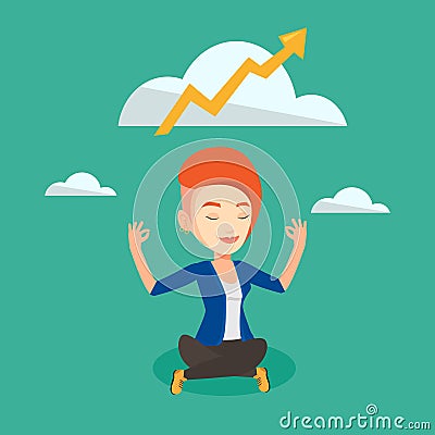 Peaceful business woman doing yoga. Vector Illustration