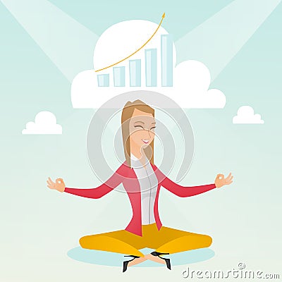 Peaceful business woman doing yoga. Vector Illustration