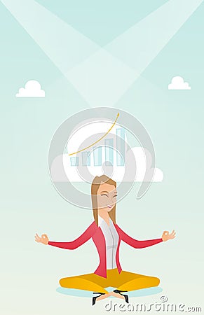 Peaceful business woman doing yoga. Vector Illustration