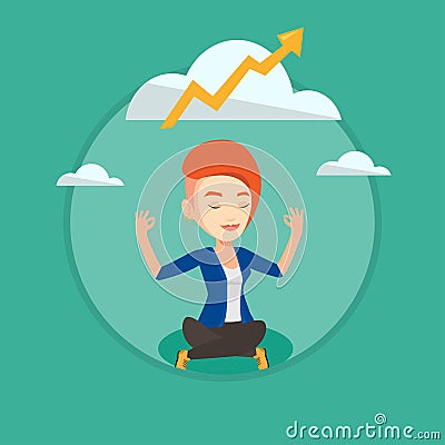 Peaceful business woman doing yoga. Vector Illustration