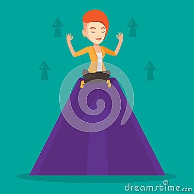 Peaceful business woman meditating in lotus pose. Vector Illustration