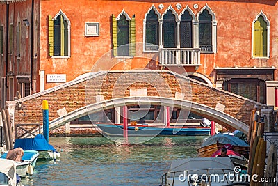 Peaceful Canal scenary in romantic Venice at springtime, Italy Stock Photo