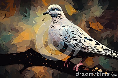 A peaceful dove perched on a branch. Generative AI Stock Photo