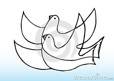 Peaceful doves Cartoon Illustration