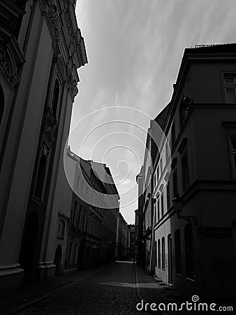 Peaceful european street in black&white Stock Photo