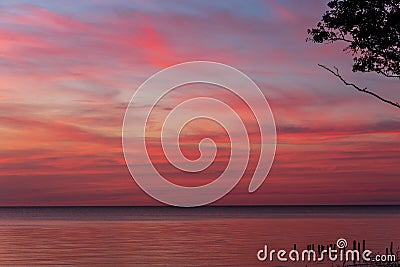 Peaceful evening at the expanses of water after sunset Stock Photo