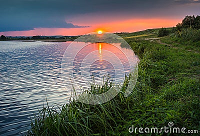 Peaceful evening on the lake Stock Photo