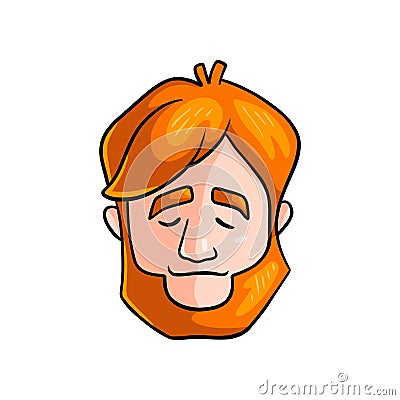 Peaceful face of redhead man without emotion or mind Vector Illustration