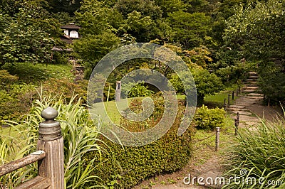 Peaceful garden path in japaneese garden Sankei-en Stock Photo