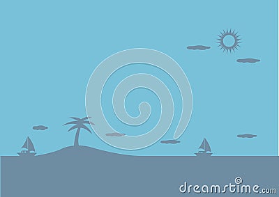 Peaceful Island in Ocean Blue Vector Background Illustration Vector Illustration