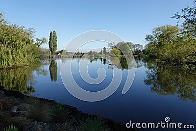 Peaceful landscape of the Lake Meadows Park, Billericay, the UK on a sunny day Stock Photo