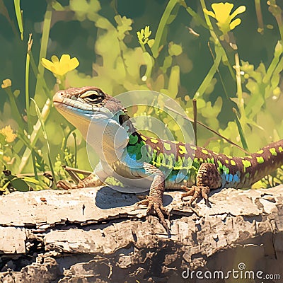 Peaceful lizard soaking in the suns rays, basking serenely Stock Photo