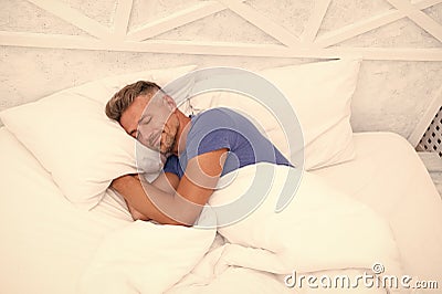Peaceful mature man relaxing. Good Sleep is Reachable Dream. World Sleep Day. Benefits of good and healthy sleep Stock Photo