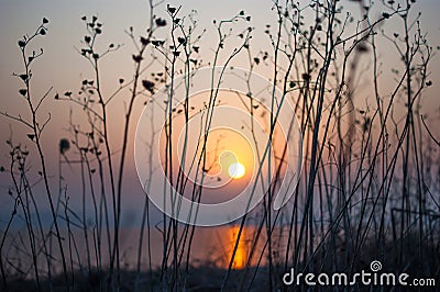 Peaceful morning red sunrise tranquil scene Stock Photo