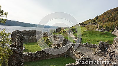 Peaceful morning view around Urquhart Castle in Drumnadrochit, Scotland, United Kingdom. Stock Photo