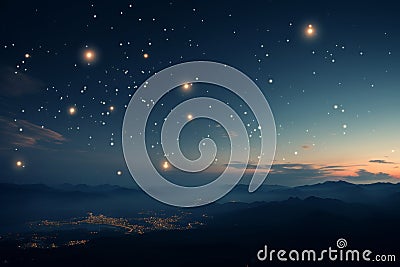 Peaceful night forest illuminated by twinkling stars and constellations in the sky Stock Photo