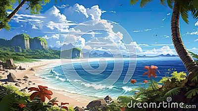 peaceful place on earth, holiday vibes beach anime artwork Stock Photo