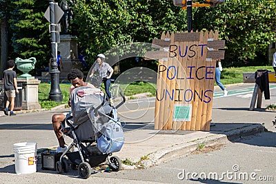 Peaceful protest at Grand army Plaza. Protesters holding signs Editorial Stock Photo