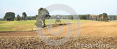 Peaceful rural landscape with hunting blind Stock Photo