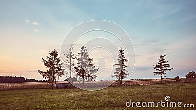 Peaceful rural landscape at sunset Stock Photo