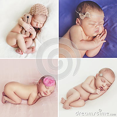 Peaceful sleep of a newborn baby,a collage of four pictures Stock Photo