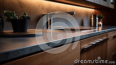 Details of glimpse into modern sleek and stylish kitchen design Stock Photo