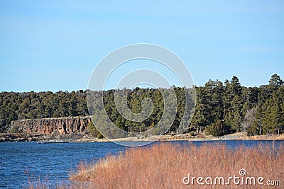 Peaceful view of Fool Hollow Lake in Show Low, Navajo County, Apache Sitgreaves National Forest, Arizona USA Stock Photo