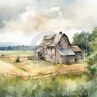 rural farmhouse Cartoon Illustration