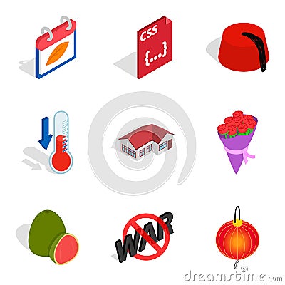Peacetime icons set, isometric style Vector Illustration