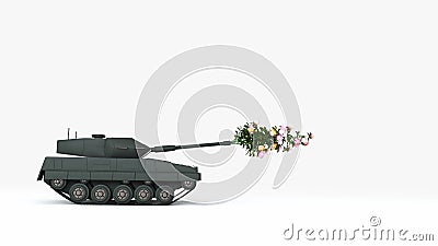 peacetime tank with flowers in the gun barrel 3d rendering Stock Photo