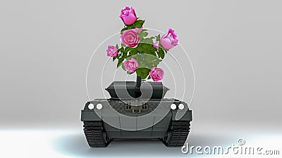 A peacetime tank with flowers in the gun barrel 3d rendering Stock Photo