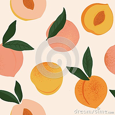 Peach or apricot seamless pattern Vector Illustration