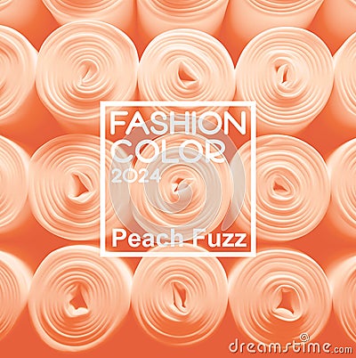 Peach background of textiles with label. Fashion color of 2024 year. Banner for article and design Editorial Stock Photo