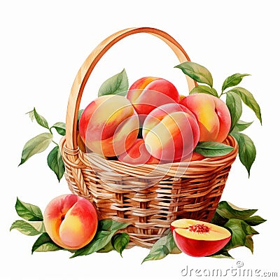 Juicy Peach Illustration In Watercolor Style Cartoon Illustration