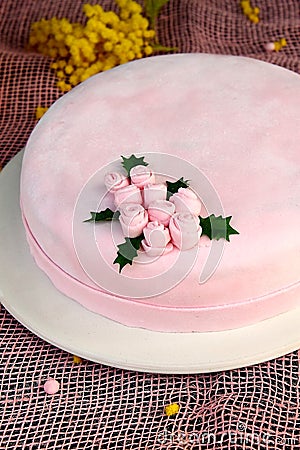 Peach cake with marshmallow fondant Stock Photo