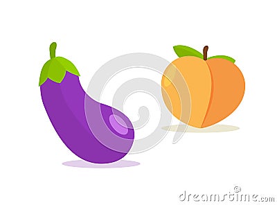 Peach cartoon emoji icon. Eggplant vector emoticon fruit Vector Illustration