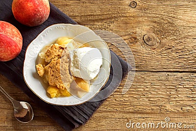 Peach cobbler with ice cream Stock Photo