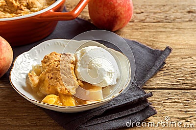 Peach cobbler with ice cream Stock Photo