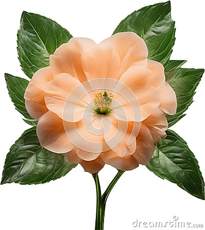 Peach color flower. Close-up glowing translucent peach color flower. Generative AI. Stock Photo