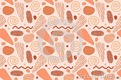 Peach color seamless pattern. Abstract geometrical freehand textured. Various shapes background. Modern color vector For Vector Illustration