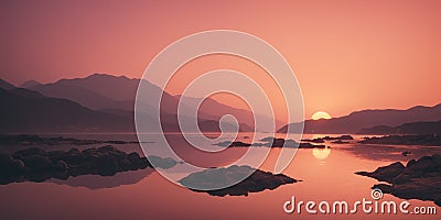 Peach colored sunrise over the mountains. Beautiful landscape. Panoramic view, romantic background Stock Photo