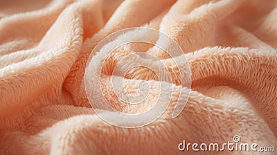 Peach-colored towel with intricate textures and folds, highlighting its fluffiness and warmth. Stock Photo