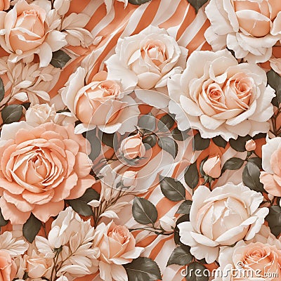 Peach Colored Wedding Roses Seamless Pattern Colorful Digital Background Floral Design - ai generated Stock Photo