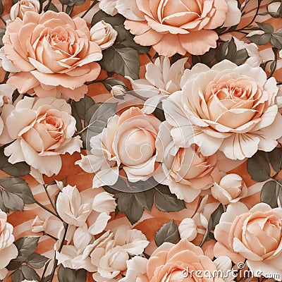 Peach Colored Wedding Roses Seamless Pattern Colorful Digital Background Floral Design - ai generated Stock Photo