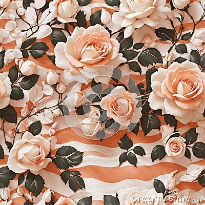 Peach Colored Wedding Roses Seamless Pattern Colorful Digital Background Floral Design - ai generated Stock Photo