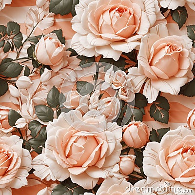 Peach Colored Wedding Roses Seamless Pattern Colorful Digital Background Floral Design - ai generated Stock Photo