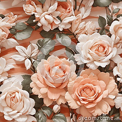 Peach Colored Wedding Roses Seamless Pattern Colorful Digital Background Floral Design - ai generated Stock Photo