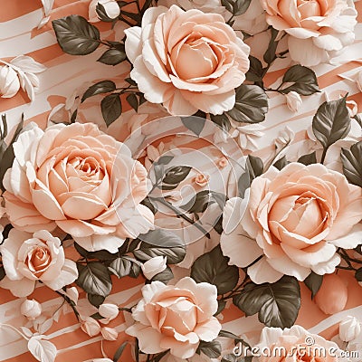 Peach Colored Wedding Roses Seamless Pattern Colorful Digital Background Floral Design - ai generated Stock Photo