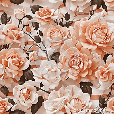 Peach Colored Wedding Roses Seamless Pattern Colorful Digital Background Floral Design - ai generated Stock Photo